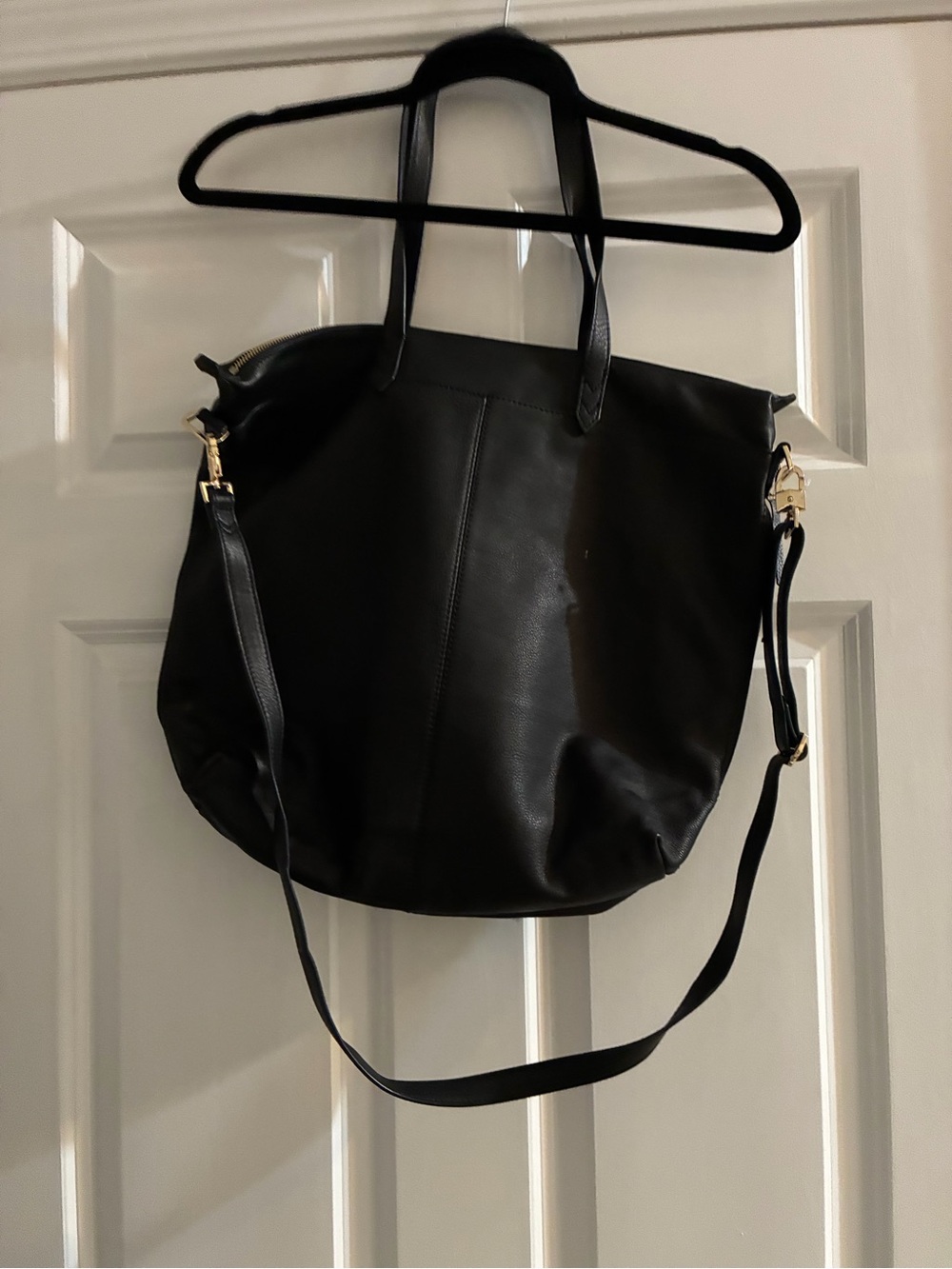 Stella & Dot Black Leather Tote with Gold Hardware and Storage Bag